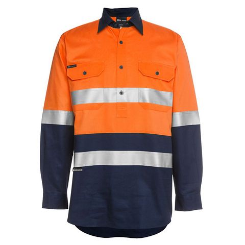 JBs Wear Shirt Close Front. Cotton. Day-Night. Size XL. Orange/Navy