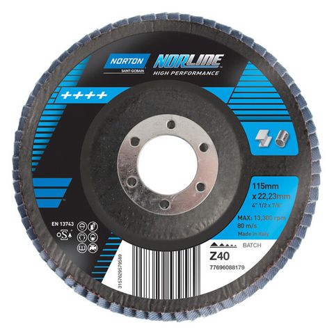 Norton Norlne R842 Flap Discs. Grit 40. Size: 115 x 22 mm