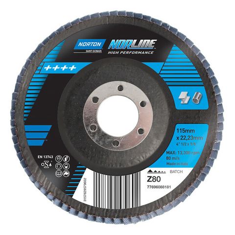 Norton Norlne R842 Flap Discs. Grit 80. Size: 115 x 22 mm