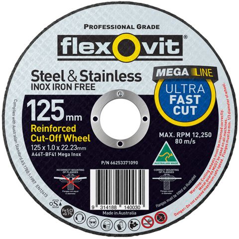 Flexovit Ultra Thin - Mega-Line Cutting. Size: 125 x 1.0 x 22.23 mm