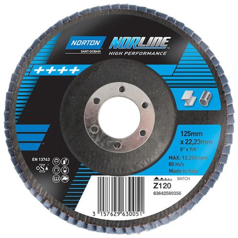 Norton Norlne R842 Flap Discs. Grit 120. Size: 125 x 22 mm