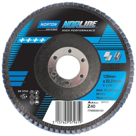 Norton Norlne R842 Flap Discs. Grit 40. Size: 125 x 22 mm