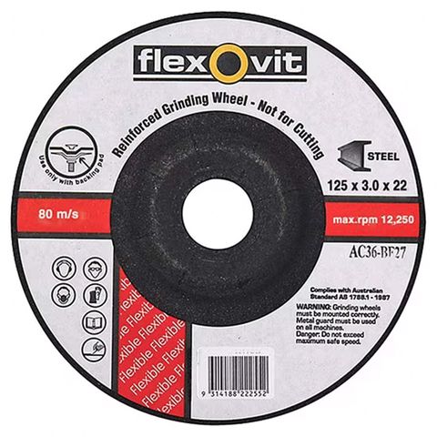 Flexovit WA46 Flexible Discs - Grinding (Type 27). Size: 125 x 3.0 x 22.23 mm