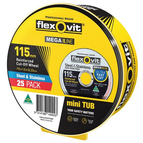 Flexovit Ultra Thin - Mega-Line Cutting. Size: 115 x 1.0 x 22.23 mm