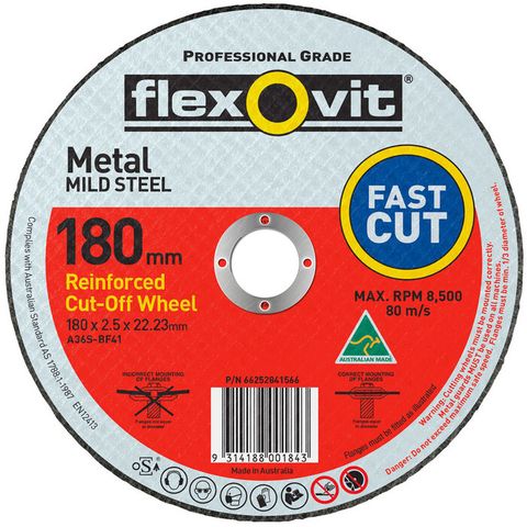 Flexovit Fast Cutting. General purpose Disc. Size: 180 x 2.5 x 22.23 mm