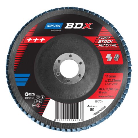 Norton BDX Flap Discs. Grit 80. Size: 115 x 22 mm