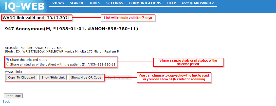 Select WADO share options