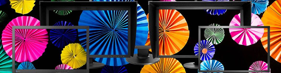Eizo monitors displaying colourful objects