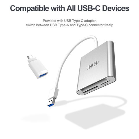 USB3.0 Aluminium All-In-One Card Reader with USB Type-C Adapter