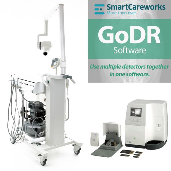 Vet Dental Mobile X-Ray CS2100 and GoDR with Carestream CS7600 Scanner and Inovadent Dental Cart - Package 6