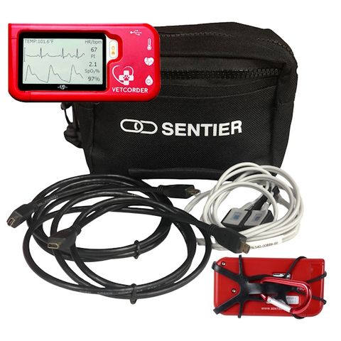 Vet Portable Multi-parameter Patient Monitor | Sentier Vetcorder&trade; Pro with SPO2 Reflectance Sensor, Hanging Accessory and 2 Extension Cords