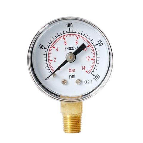 Pressure Gauge, 200psi/14 Bar, 40mm Dial, 1/8" BSPT, Bottom Mount