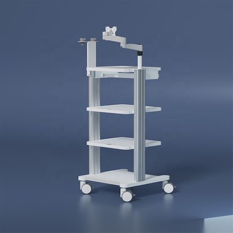 Mobile Cart with Adjustable Shelves and Endoscopy Pole & Rack