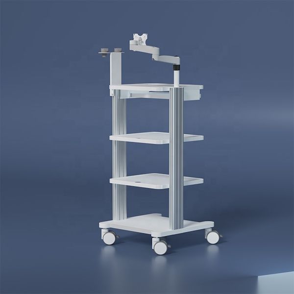 Mobile Cart with Adjustable Shelves and Endoscopy Pole & Rack