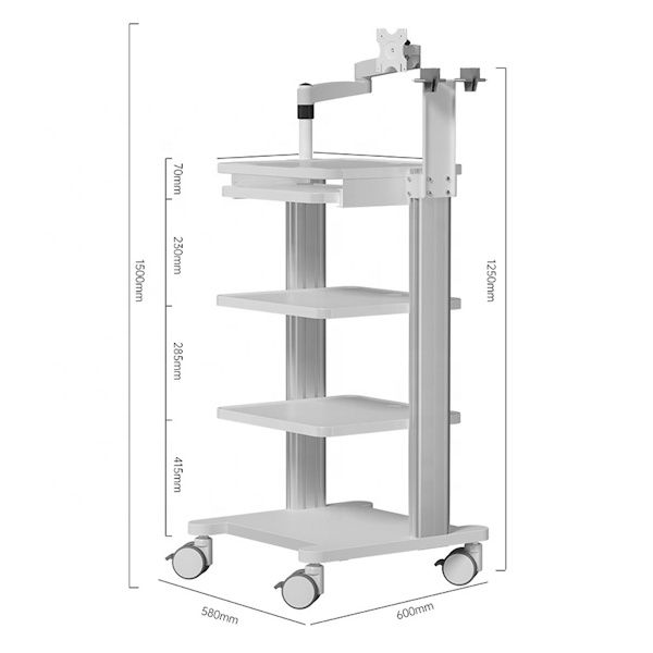 Mobile Cart with Adjustable Shelves and Endoscopy Pole & Rack