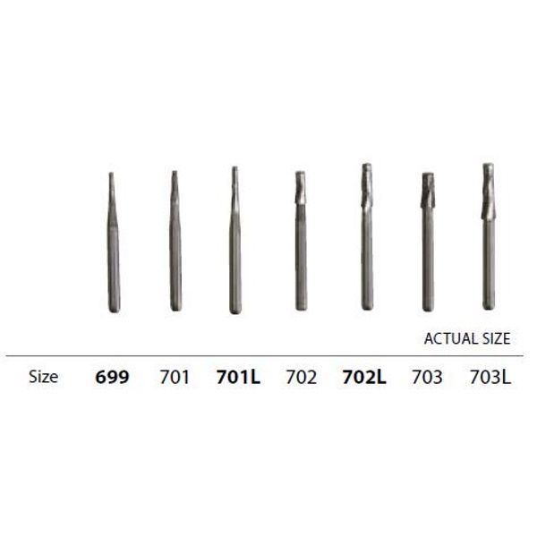 Inovadent™ Tapered Fissure Bur #701L, FG, 19 mm - Carbide 5-Pack