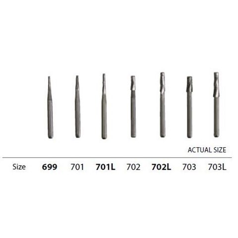 Inovadent™ Tapered Fissure Bur #701, Latch Type, 19 mm - Carbide 5-Pack