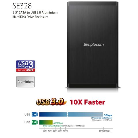 Simplecom SE328 External 3.5'' SATA to USB 3.0 Full Aluminium Hard Drive Enclosure