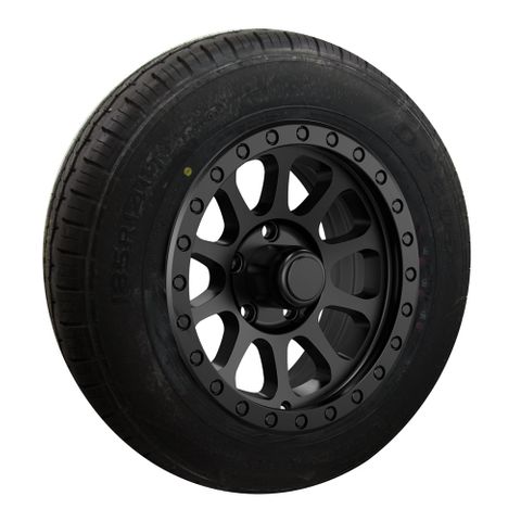Rim, Cap & Tyre 15x6 Alloy LC6 Blk Gloss