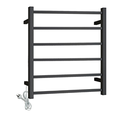 Oskar / Zevio Matte Black 6 Bar Square Heated Towel Ladder - Universal Inlet