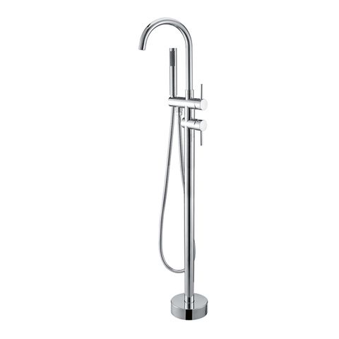 Vetto Chrome Floor Standing Mixer Tap With Divertor and Hot/Cold Switch Fully Brass Built