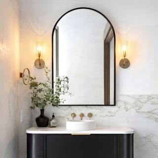 Attica Arched 900 x 600mm Matte Black Premium Framed Mirror 1011734