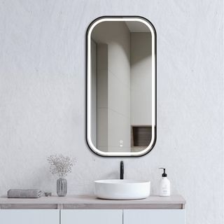 LED Newport 900(H)x450(W) Black Metal Frame Mirror Soft Square