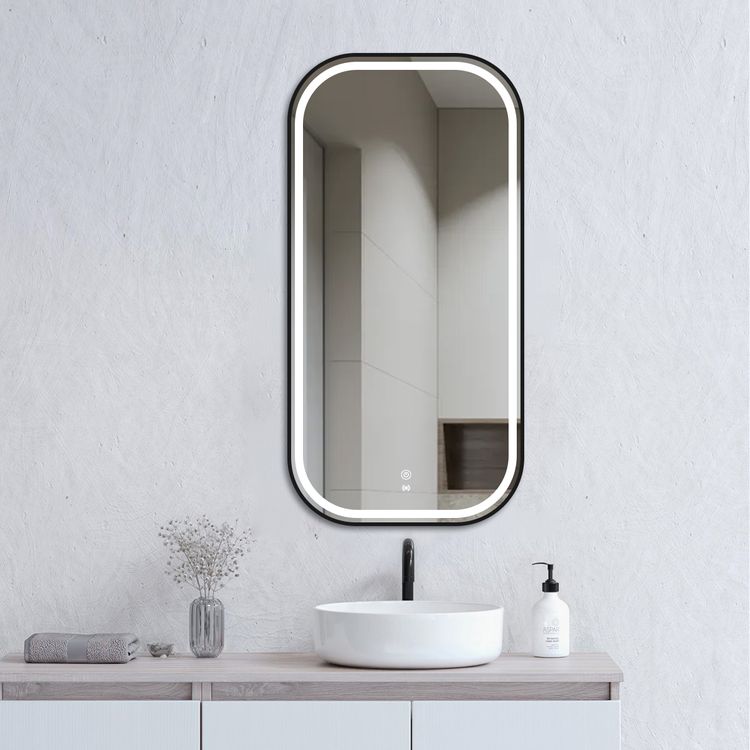 LED Newport 900(H)x450(W) Black Metal Frame Mirror Soft Square