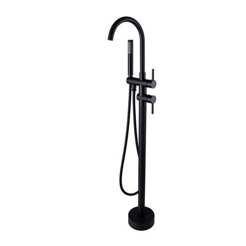 Vetto Matte Black Floor Standing Mixer Tap With Divertor and Hot/Cold Switch Fully Brass Built