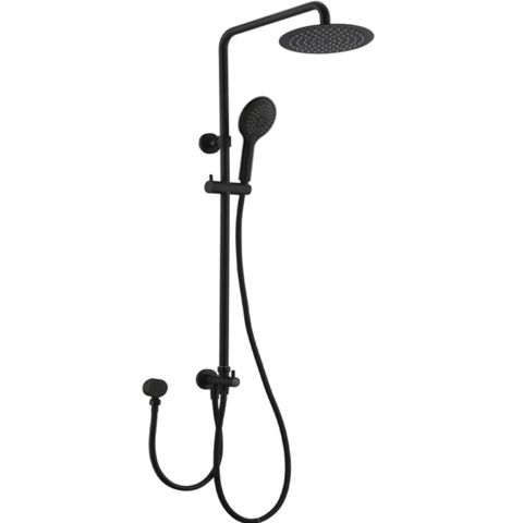 Vetto 200mm Matte Black Twin Shower On Rail Bottom Inlet Round