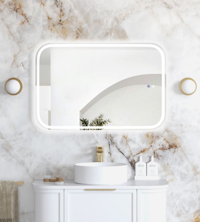 LED Newport 900(H)x600(W) Frameless Tuffi Mirror - Install Horizontal or Vertical
