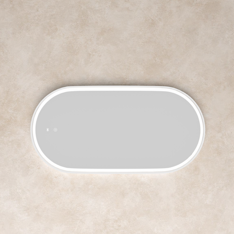Attica Nobu 1200 x 750mm White Matte Oval Metal Framed LED Mirror 1011906
