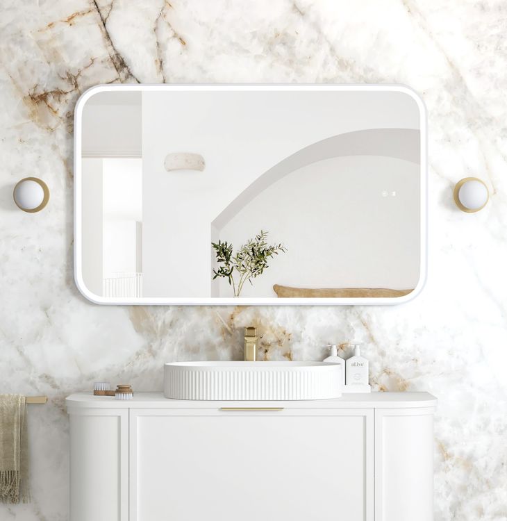 LED Newport 1200(W)x750(H) White Metal Frame Mirror- Install Horizontal or Vertical