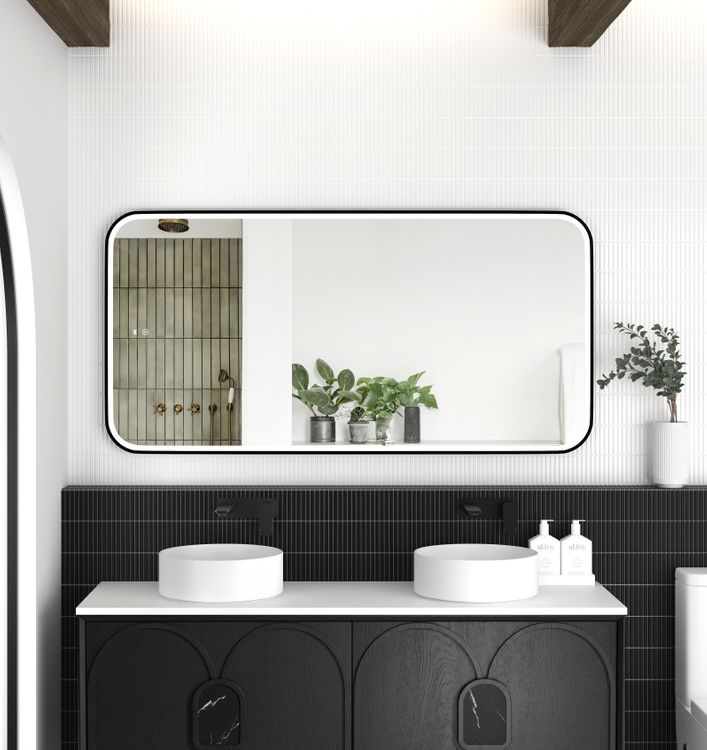 LED Newport 1500(W)x750(H) Black Metal Frame Mirror- Install Horizontal or Vertical
