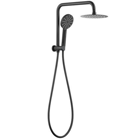 Vetto 200mm Matte Black Twin Shower Half Rail Top Inlet Round