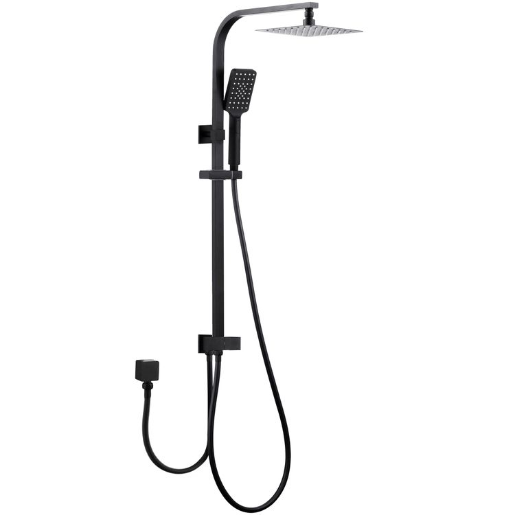 Zevio / Oskar  200mm Matte Black Twin Shower On Rail Bottom Inlet Square