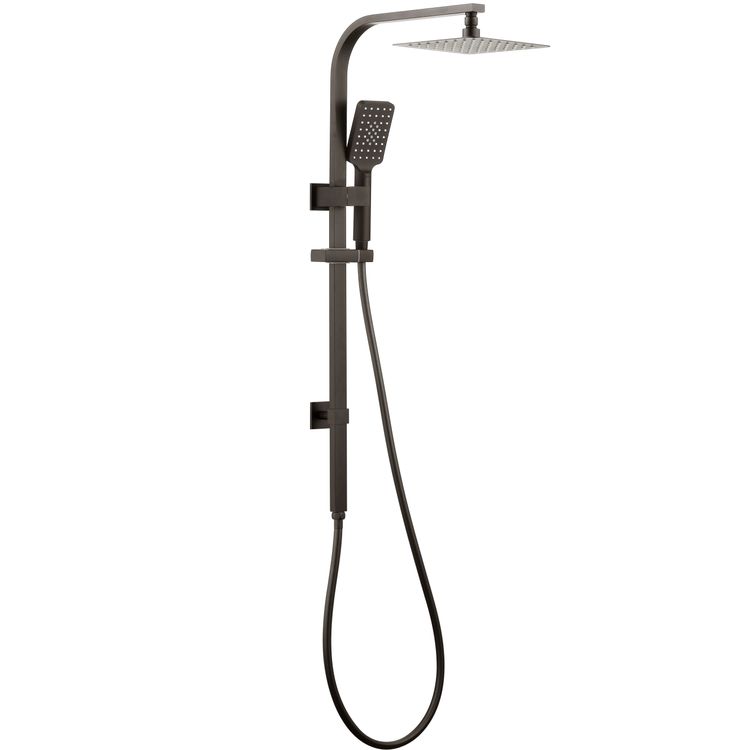 Taran 250mm Gun Metal Twin Shower On Rail Top Inlet Square