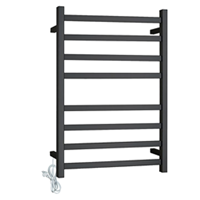 Oskar / Zevio  Matte Black 8 Bar Square Heated Towel Ladder - Left Inlet
