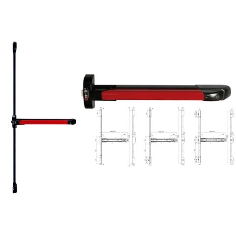 ISEO PANIC EXIT DEVICE PUSH 1+2 DOUBLE DOOR RED / BLACK 1300 / 2.4m