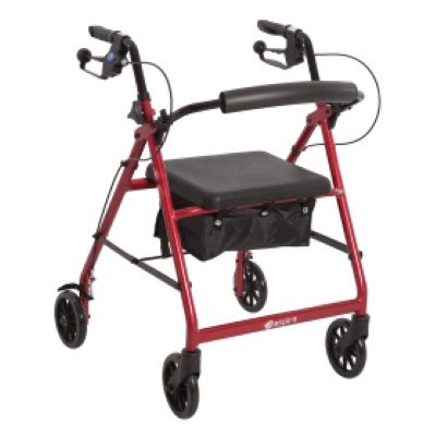 Aspire Classic Red Seat Walker with hand brakes and 6inch Wheels