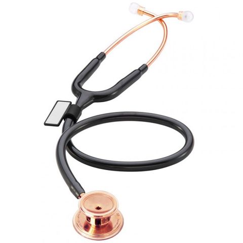 Stethoscope, MD One Rose Gold Stainless Steel MDF, Black Tubing