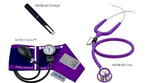 Calibra Stethoscope Kit MDF Includes Pocket Aneroid Sphygmomanometer & MD One Stethoscope Purple & Pocket Penlight