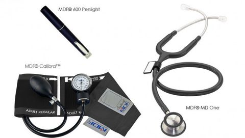 Calibra Stethoscope Kit MDF Includes Pocket Aneroid Sphygmomanometer & MD One Stethoscope Black & Pocket Penlight