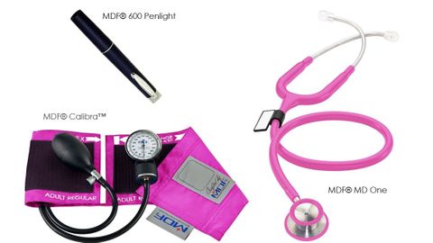 Calibra Stethoscope Kit MDF Includes Pocket Aneroid Sphygmomanometer & MD One Stethoscope Bright Pink & Pocket Penlight