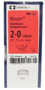 Suture, Biosyn 2/0 Violet 1/2 Circle 26mm Needle 75mm Length Monofilament Synthetic Absorbable Suture Taper Point