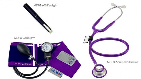 Calibra Stethoscope Kit MDF Includes Pocket Aneroid Sphygmomanometer & Acoustica Stethoscope Purple & Pocket Penlight