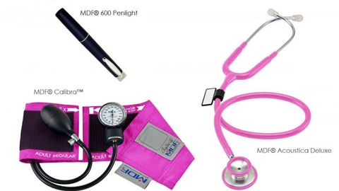 Calibra Stethoscope Kit MDF Includes Pocket Aneroid Sphygmomanometer & Acoustica Stethoscope Bright Pink & Pocket Penlight