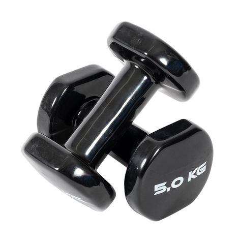 Dumbell, Vinyl Coated 5kg, Pair, Black