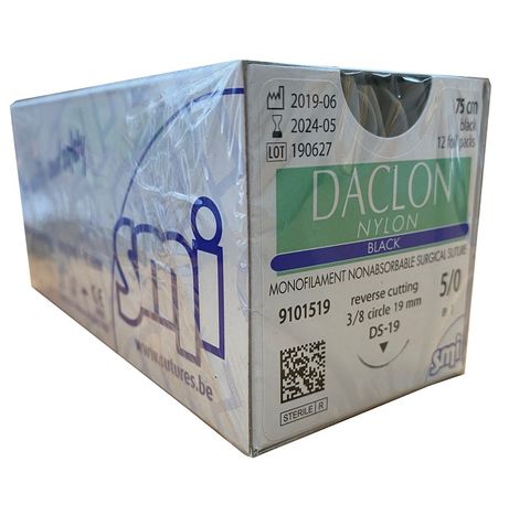 Suture, 5/0 Daclon Nylon, Black, Reverse Cutting, 3/8 circle 19mm, 45cm

Equivalent to Look 918B Nylon Suture

Bydand stock line