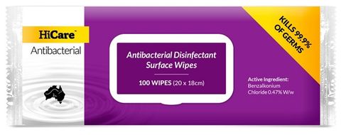 Wipe, HiCare Antibacterial Disinfectant Surface, Lemon